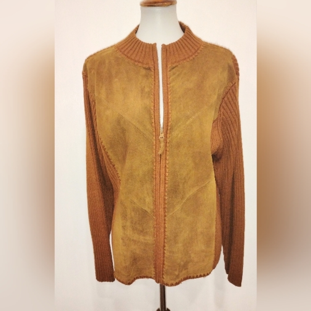 RETRO CHEVRON STICTHED LEATHER SWEATER JACKET